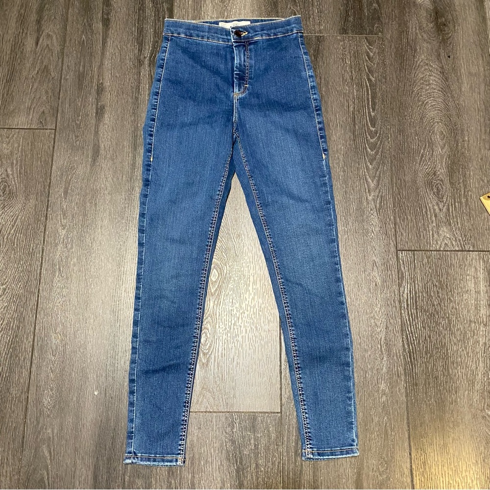 Topshop Moto Joni High Rise Skinny Fit Stretch Denim Jeans Blue Women's 26 x 30